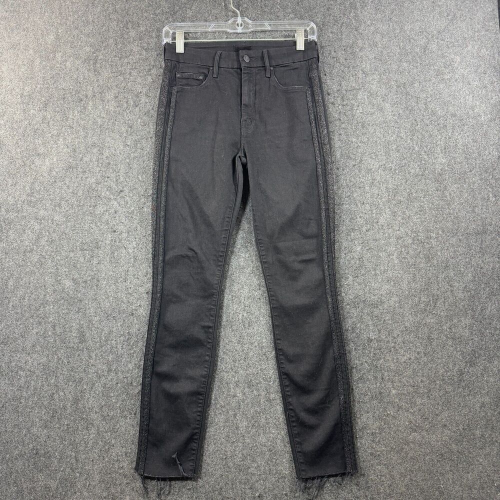 Mother High Waisted Looker Women's 25 Black Ankle Fray Guilty Party Racer